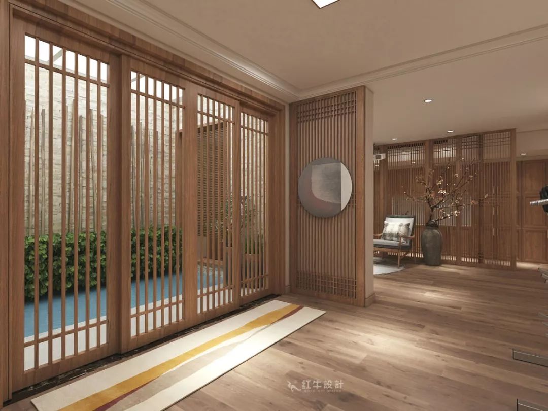 南京大華錦繡時代160㎡中式風(fēng)格--健身房+家庭影院，這才是向往的生活！03負(fù)一樓設(shè)計_柵欄式隔斷