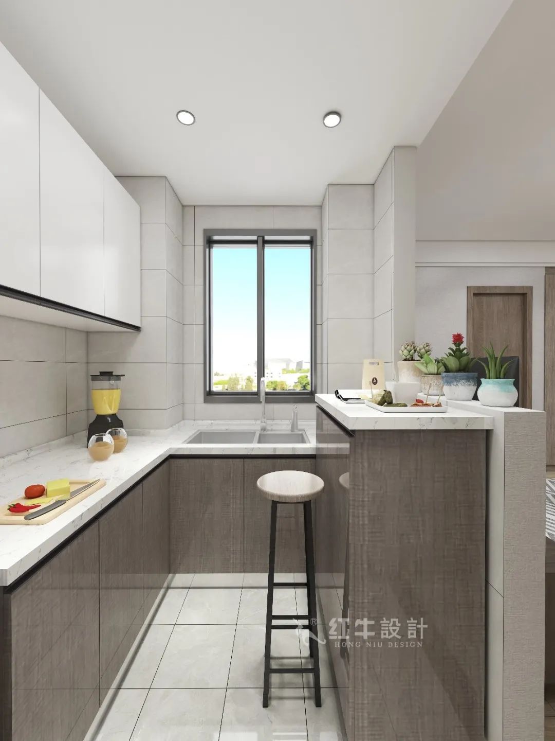 劉萍萍_花崗鴻福城132㎡現(xiàn)代簡約風格_兩套小戶型打通變大宅，中西雙廚房+衣帽間打造品質生活！08開放式廚房