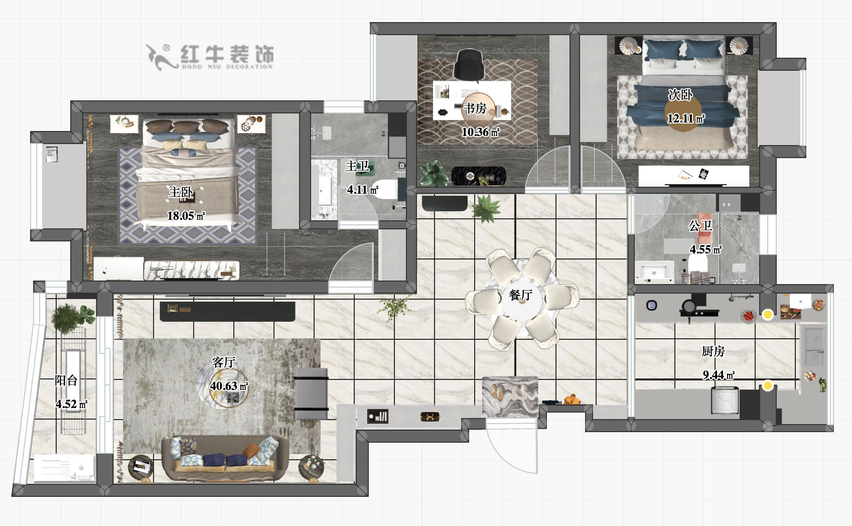 蔡成昊_大地豪庭4-1-602-128㎡-簡歐風格_彩平圖+logo