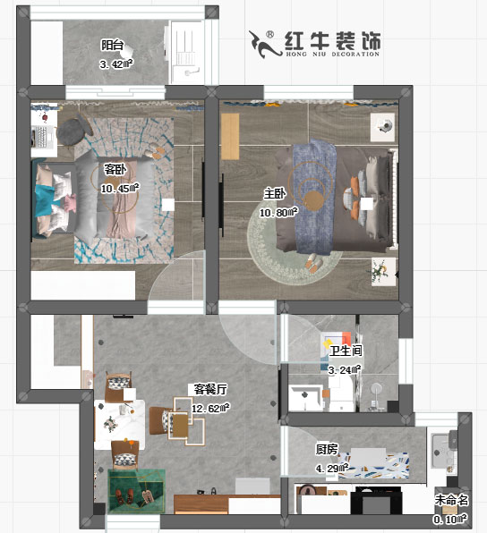 熊皓宇_銀龍雅苑3-2-307-60㎡-現(xiàn)代風格_彩平面