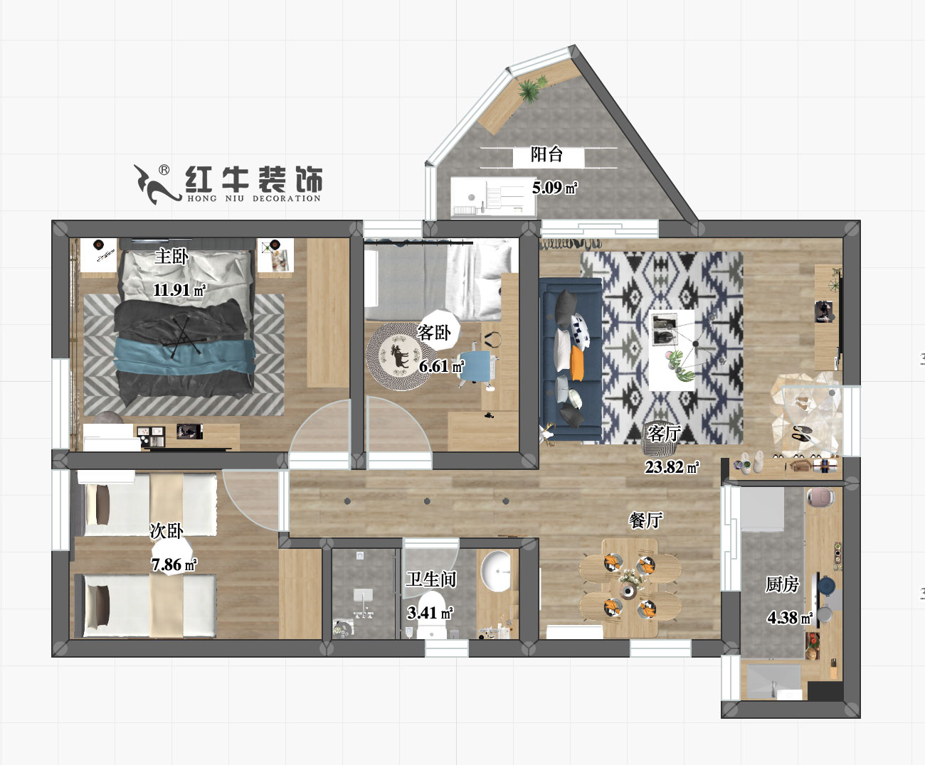 劉小勇_南灣營寧康苑38-303-90㎡-現(xiàn)代簡(jiǎn)約風(fēng)格_彩平圖