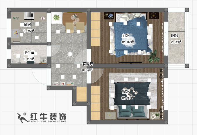 房亮_西家大塘18-301-60㎡-簡約風(fēng)格00彩平圖