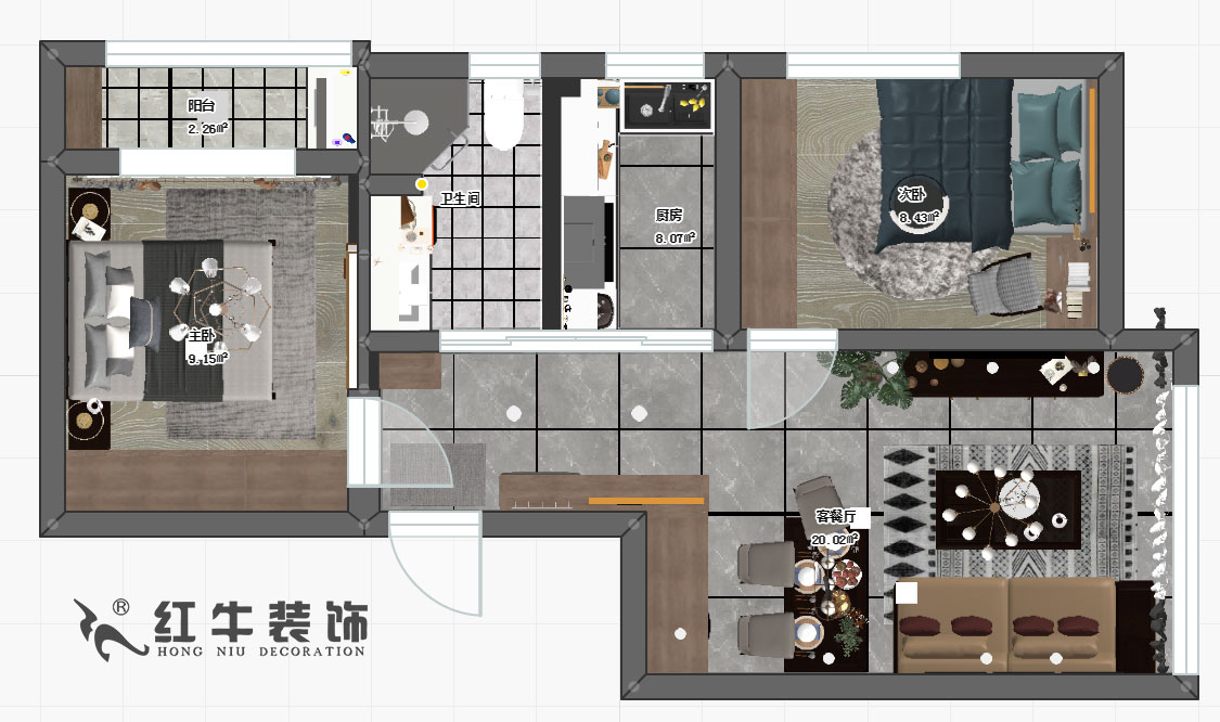 陶陽_萬達(dá)東坊4-101-70㎡-現(xiàn)代輕奢風(fēng)格00彩平圖