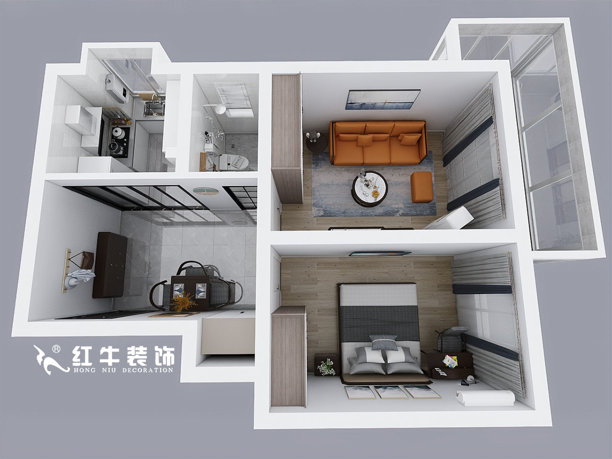 張桐瑋_新姚家巷13-601-59㎡-北歐風(fēng)格_1室2廳1衛(wèi)（老房裝修）_定制家￥81000_全包9萬00鳥瞰圖