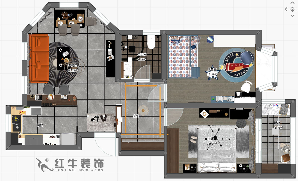 趙東星_碧瑤花園14-201-90㎡-現(xiàn)代風(fēng)格_2室1廳1衛(wèi)（老房翻新）_成品家￥113603_全包11萬(wàn)00彩平圖