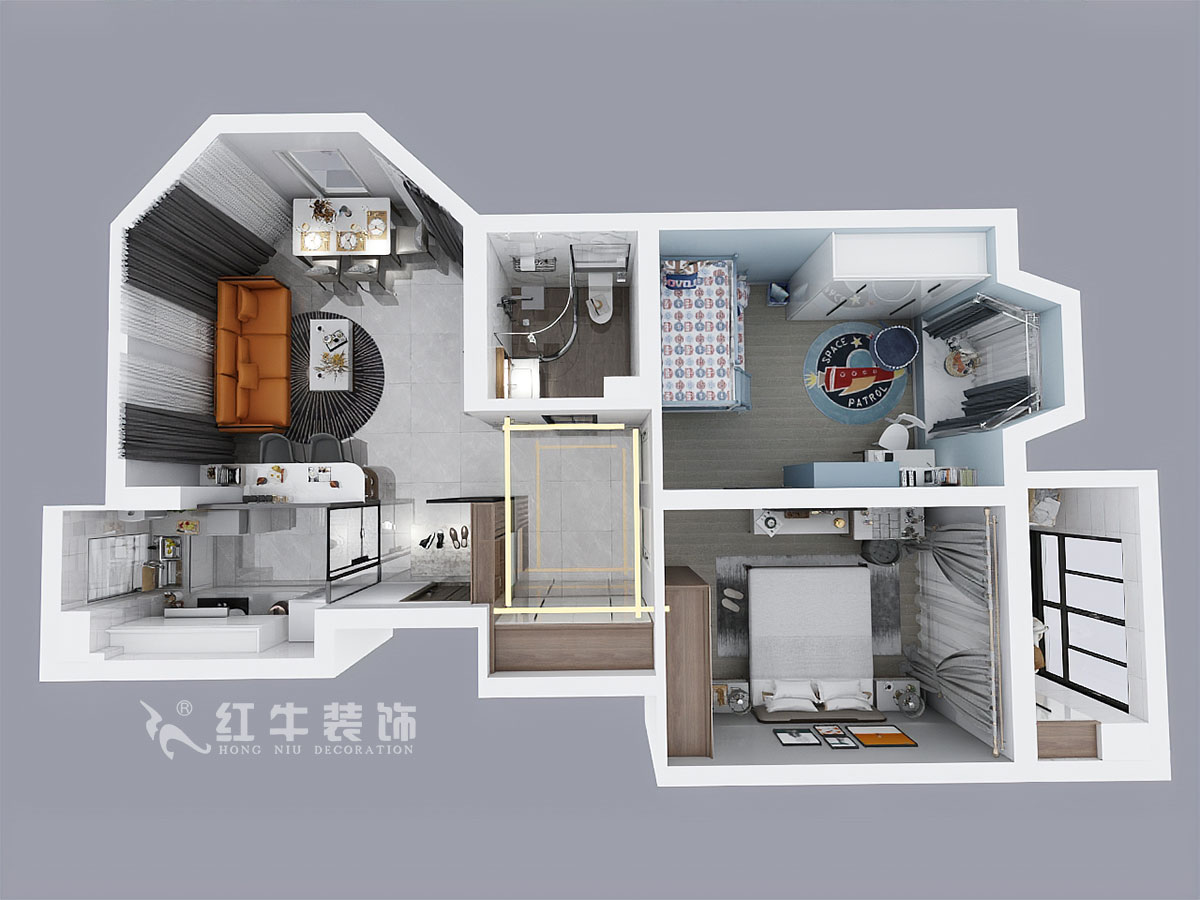 趙東星_碧瑤花園14-201-90㎡-現(xiàn)代風(fēng)格_2室1廳1衛(wèi)（老房翻新）_成品家￥113603_全包11萬(wàn)00鳥(niǎo)瞰圖