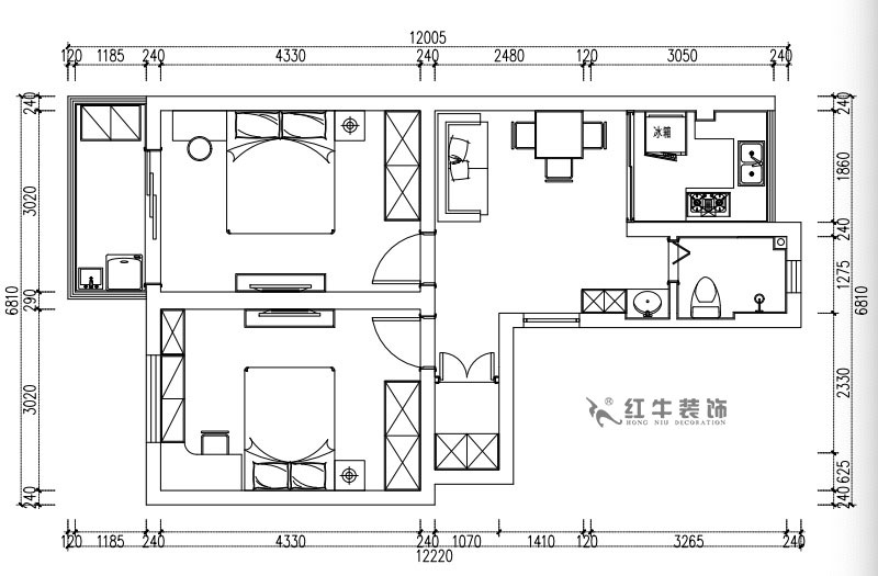 張桐瑋_武定新村41-402-60㎡-簡(jiǎn)歐風(fēng)格_2室1廳1衛(wèi)（老房裝修）_定制家￥83500_全包10萬(wàn)00_02平面布置圖