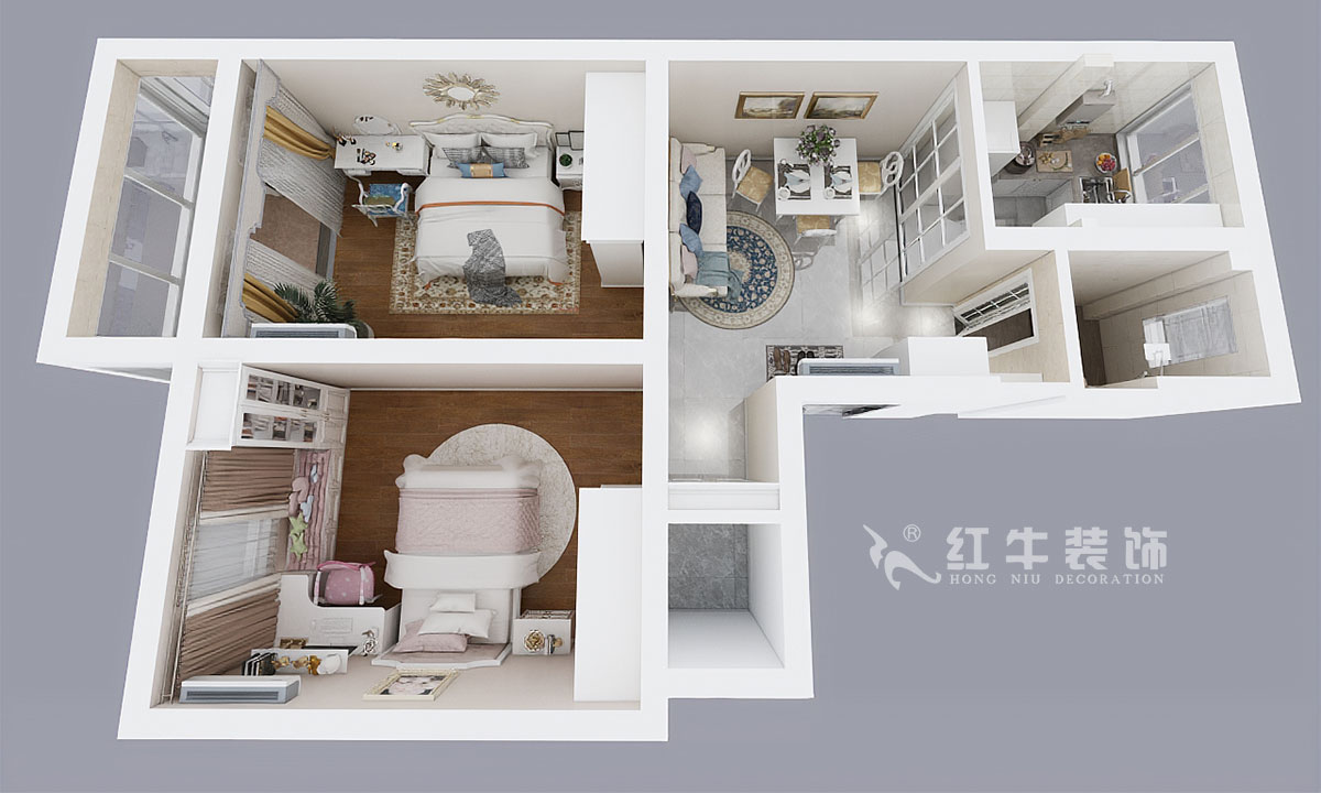 張桐瑋_武定新村41-402-60㎡-簡(jiǎn)歐風(fēng)格_2室1廳1衛(wèi)（老房裝修）_定制家￥83500_全包10萬(wàn)00_04鳥(niǎo)瞰圖