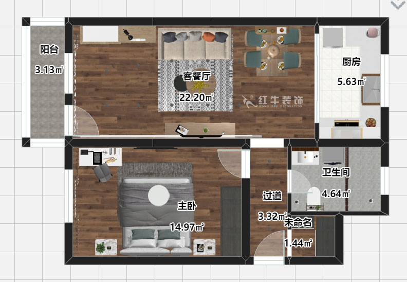 劉曉芳｜長白街2號(hào)1-506-64㎡-現(xiàn)代風(fēng)格｜2室2廳1衛(wèi)｜老房裝修｜定制家￥105600｜全包10