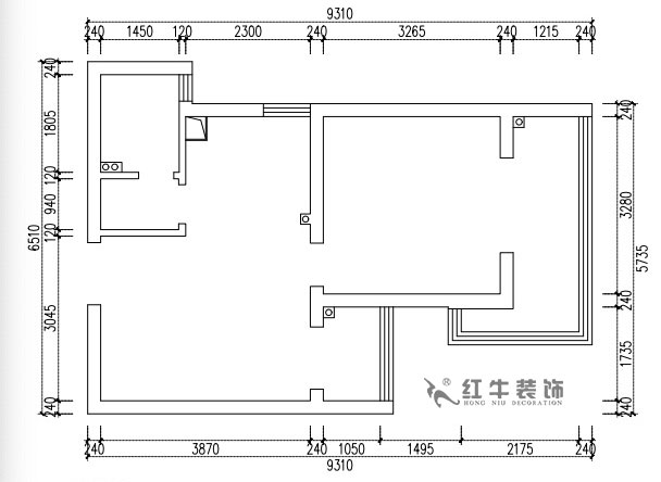 張桐瑋｜亞東城2-904-46㎡-現(xiàn)代簡約風(fēng)格｜2室1廳1衛(wèi)｜老房裝修｜定制家￥80500｜全包10萬｜00_01原始結(jié)構(gòu)圖
