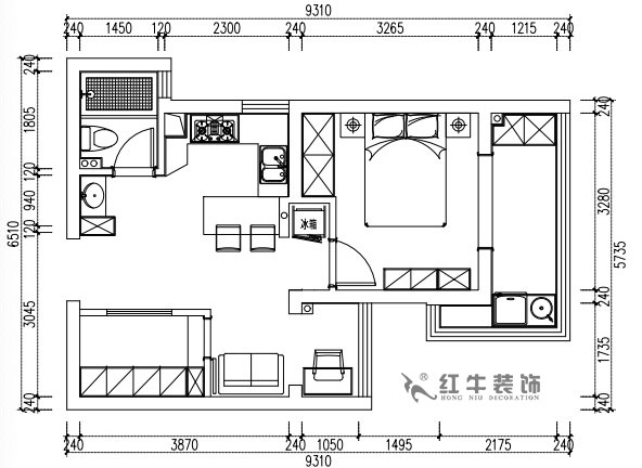 張桐瑋｜亞東城2-904-46㎡-現(xiàn)代簡約風(fēng)格｜2室1廳1衛(wèi)｜老房裝修｜定制家￥80500｜全包10萬｜00_02平面方案圖