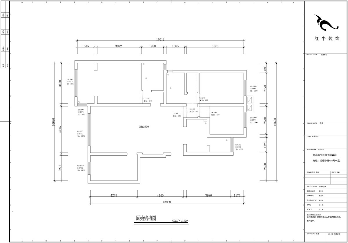 【實景案例】蔣琛｜紫金東郡2-302-135㎡-現(xiàn)代風格｜4室2廳2衛(wèi)｜定制家￥190562｜全包23萬｜00_01原始結構圖