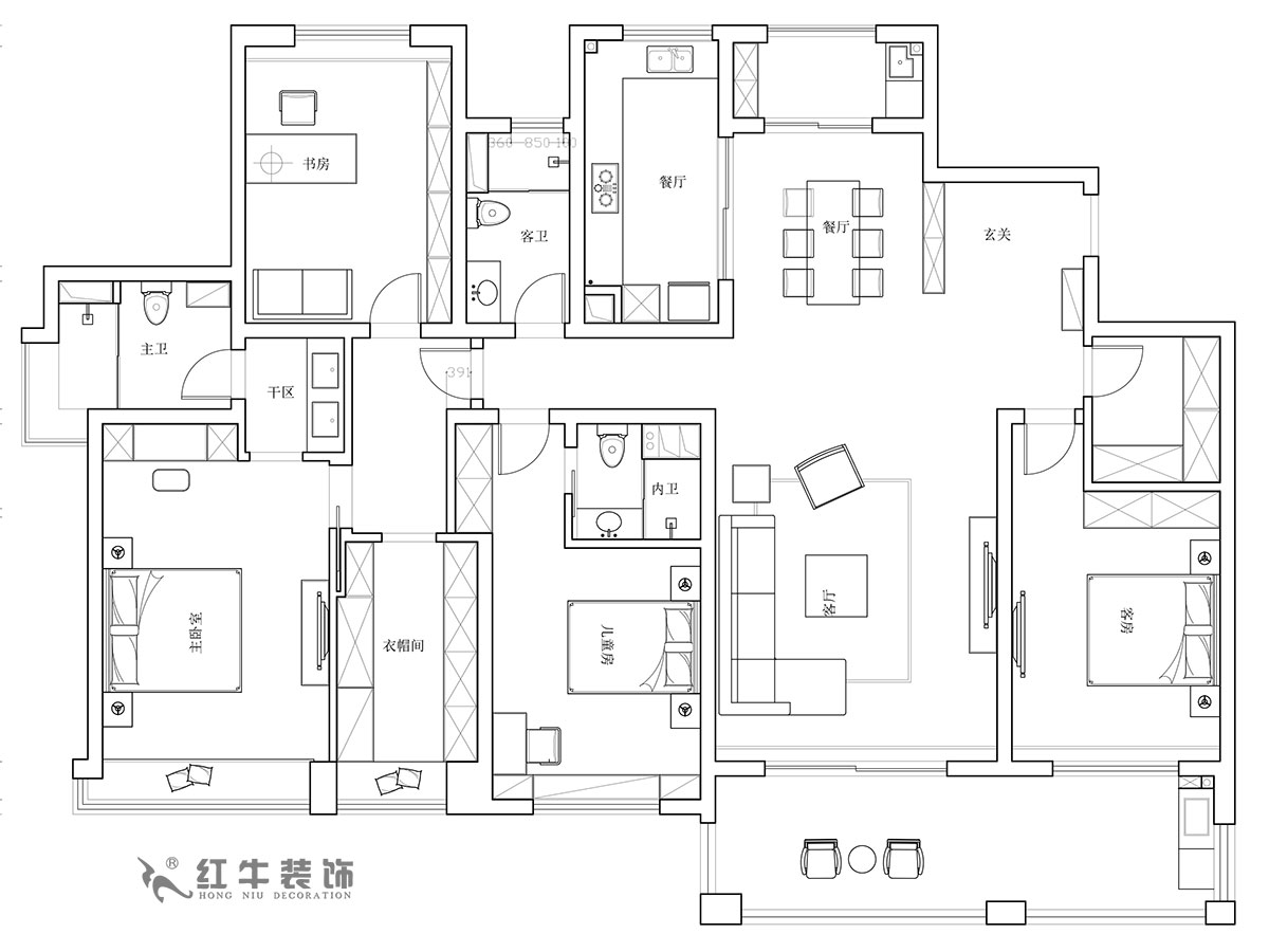 【實景案例】陸利民｜天瓏灣150-1603-240㎡-現(xiàn)代輕奢風(fēng)格｜4室2廳3衛(wèi)｜定制家￥338430｜全包40萬｜00_01平面布置圖