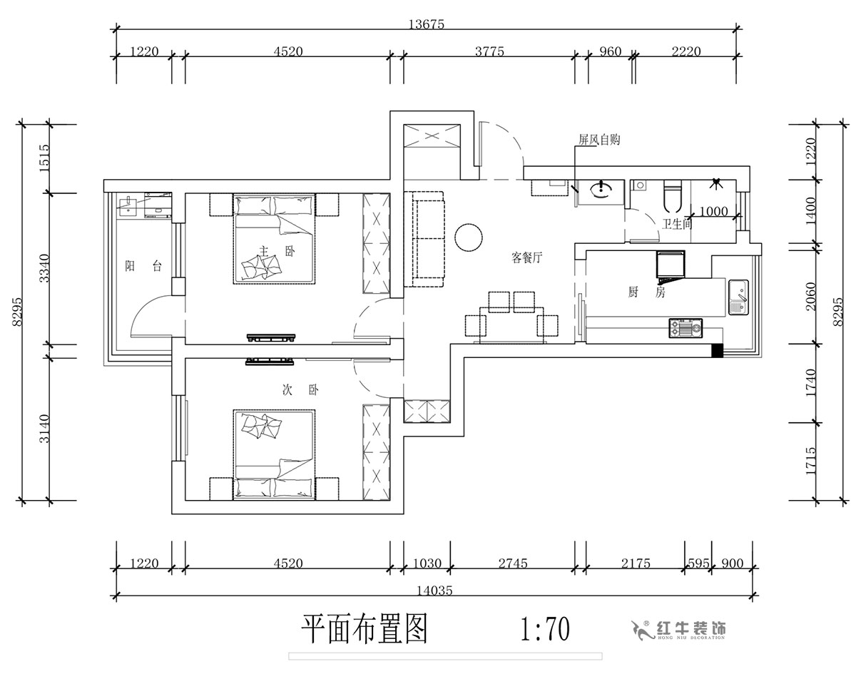 蔣琛｜安泰村21-401-80㎡-現(xiàn)代簡約風格｜2室1廳1衛(wèi)｜舊房裝修｜定制家￥126767｜全包12萬｜00_02平面布置圖