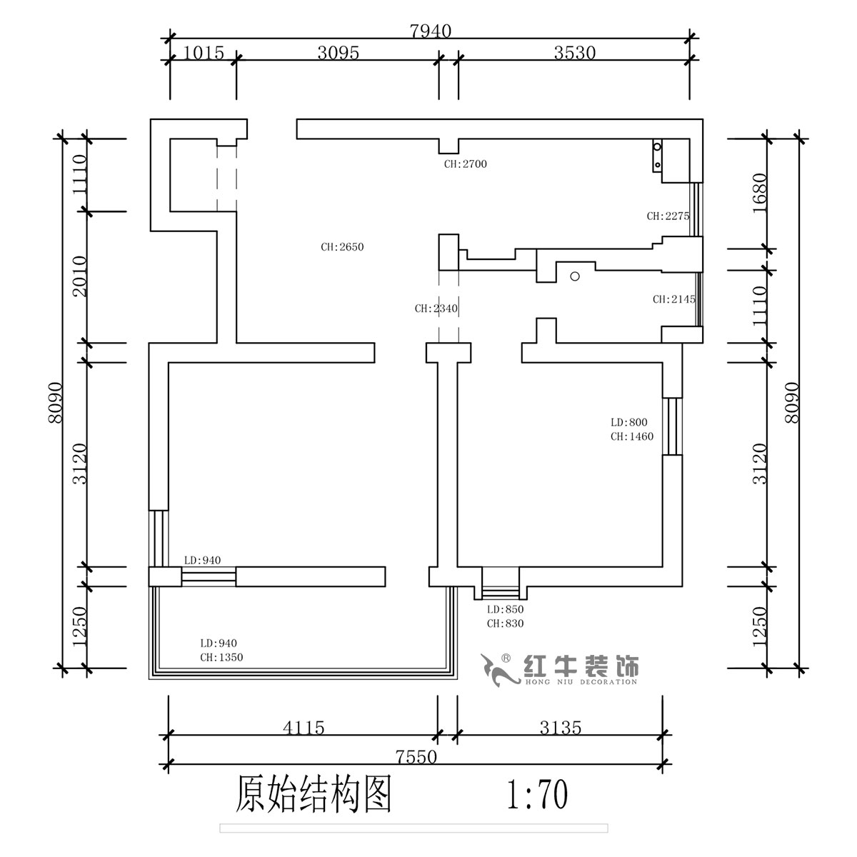 蔣?。珗@路44號(hào)小區(qū)3-204-60㎡-現(xiàn)代簡(jiǎn)約風(fēng)格｜2室1廳1衛(wèi)｜舊房裝修｜定制家｜全包10萬(wàn)｜00_01原始結(jié)構(gòu)圖