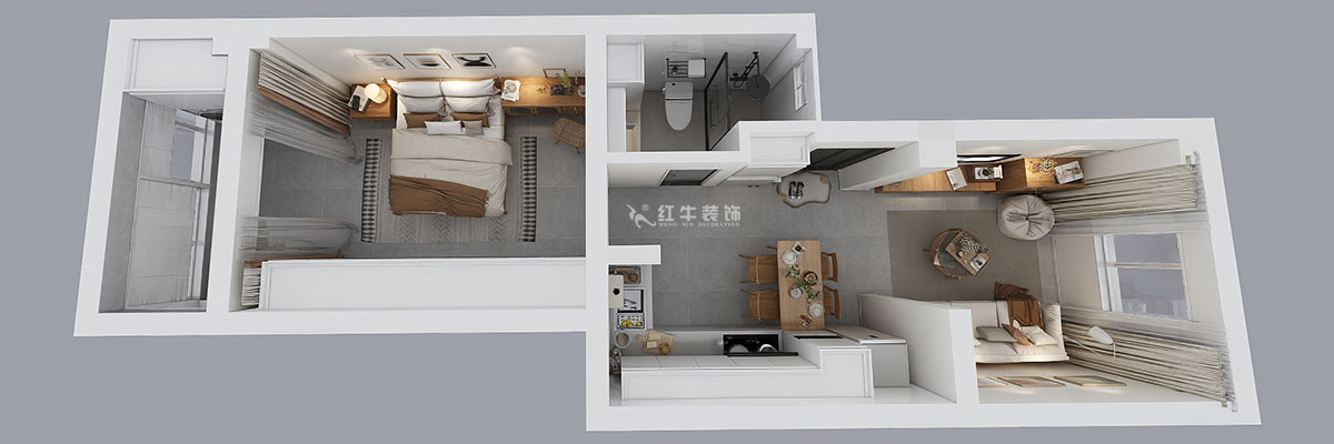 陶陽｜來鳳里小區(qū)7-79號(hào)601-50㎡-現(xiàn)代簡(jiǎn)約風(fēng)格｜2室2廳1衛(wèi)｜二手房裝修｜定制家｜全包10萬｜00_04鳥瞰圖