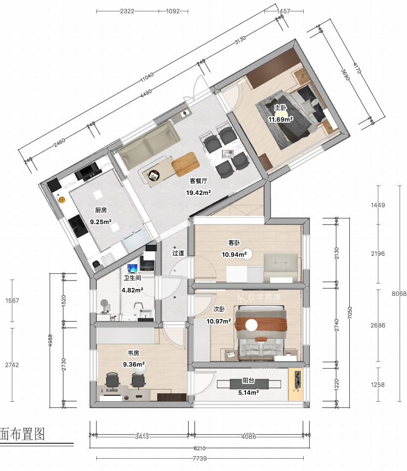 張智猿｜長營村145號1-306-100㎡-現(xiàn)代簡約風格｜4室1廳1衛(wèi)｜老房裝修｜定制家｜全包15萬｜00_04平面彩圖
