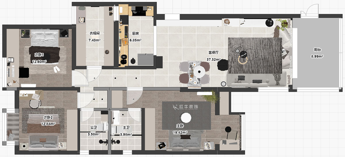 蔣?。袞|花園39-210-140㎡-現(xiàn)代簡約風(fēng)格｜4室2廳2衛(wèi)｜新房裝修｜定制家｜全包17萬｜00_03平面彩圖