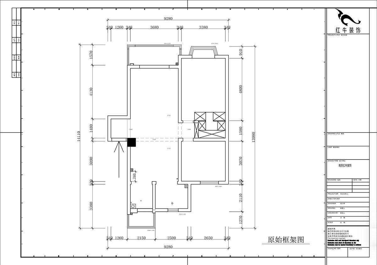 蔣?。汩坷?-2-902-100㎡-現代簡約風格｜2室2廳1衛(wèi)｜老房裝修｜定制家｜全包14萬｜00_01原始框架圖