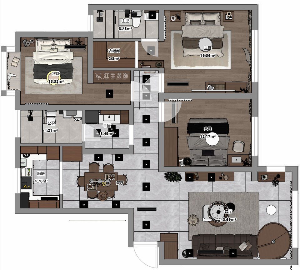 朱彥|聚寶山莊海棠街區(qū)5-1203-130㎡-現(xiàn)代簡(jiǎn)約風(fēng)格|3室2廳2衛(wèi)|老房改造|定制家|全包16萬|00_03平面彩圖