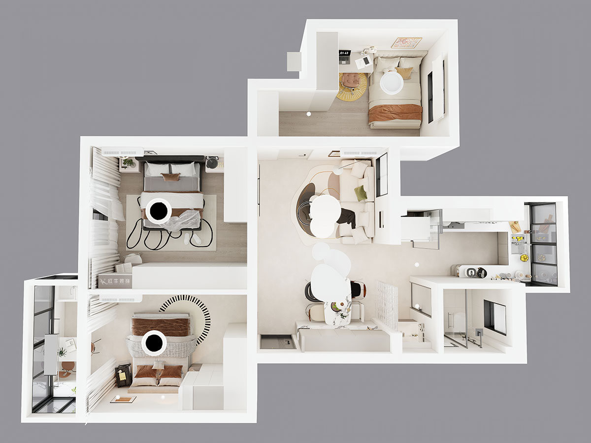 朱明琪|明月新寓花園12-102-85㎡-現(xiàn)代簡約風格|3室1廳1衛(wèi)|老房改造|定制家|全包11萬|00_04鳥瞰圖